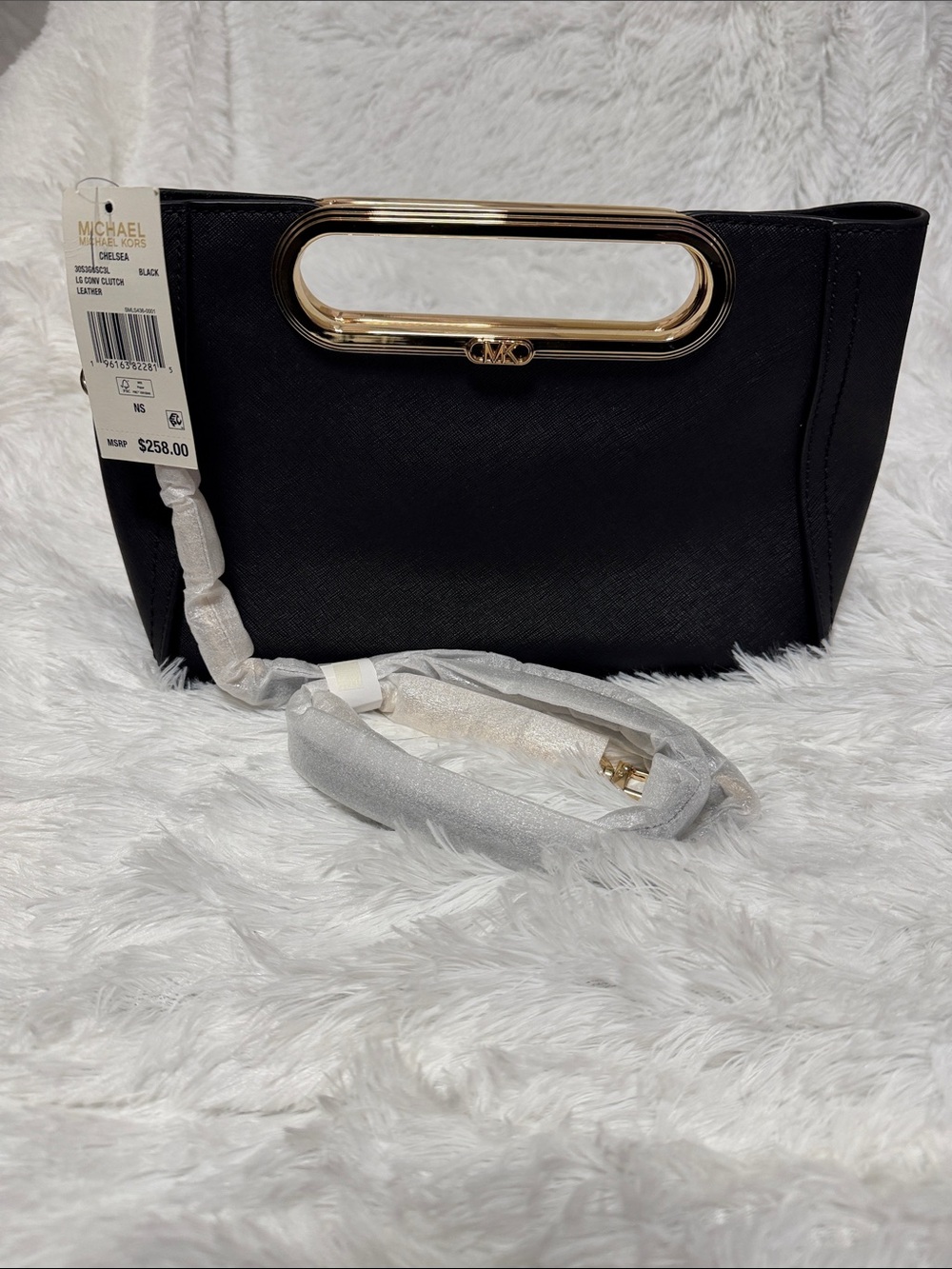 Michael Kors Black Saffiano Clutch with Gold Oval Handle